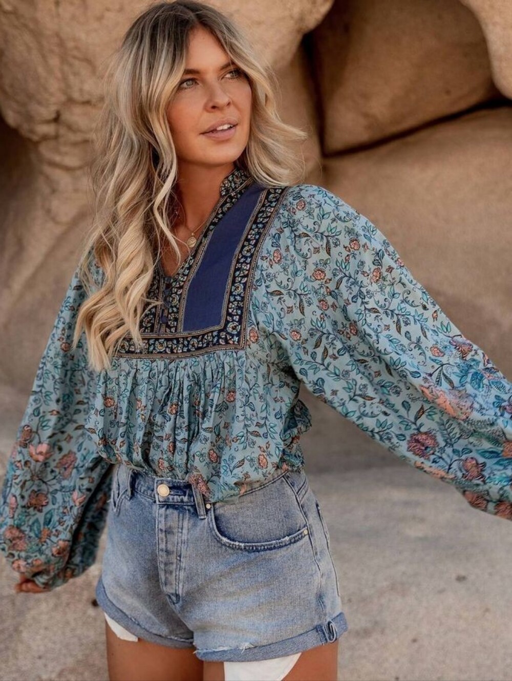 New Billabong X Elle The Elle Top Boho Blue Multi Size Small